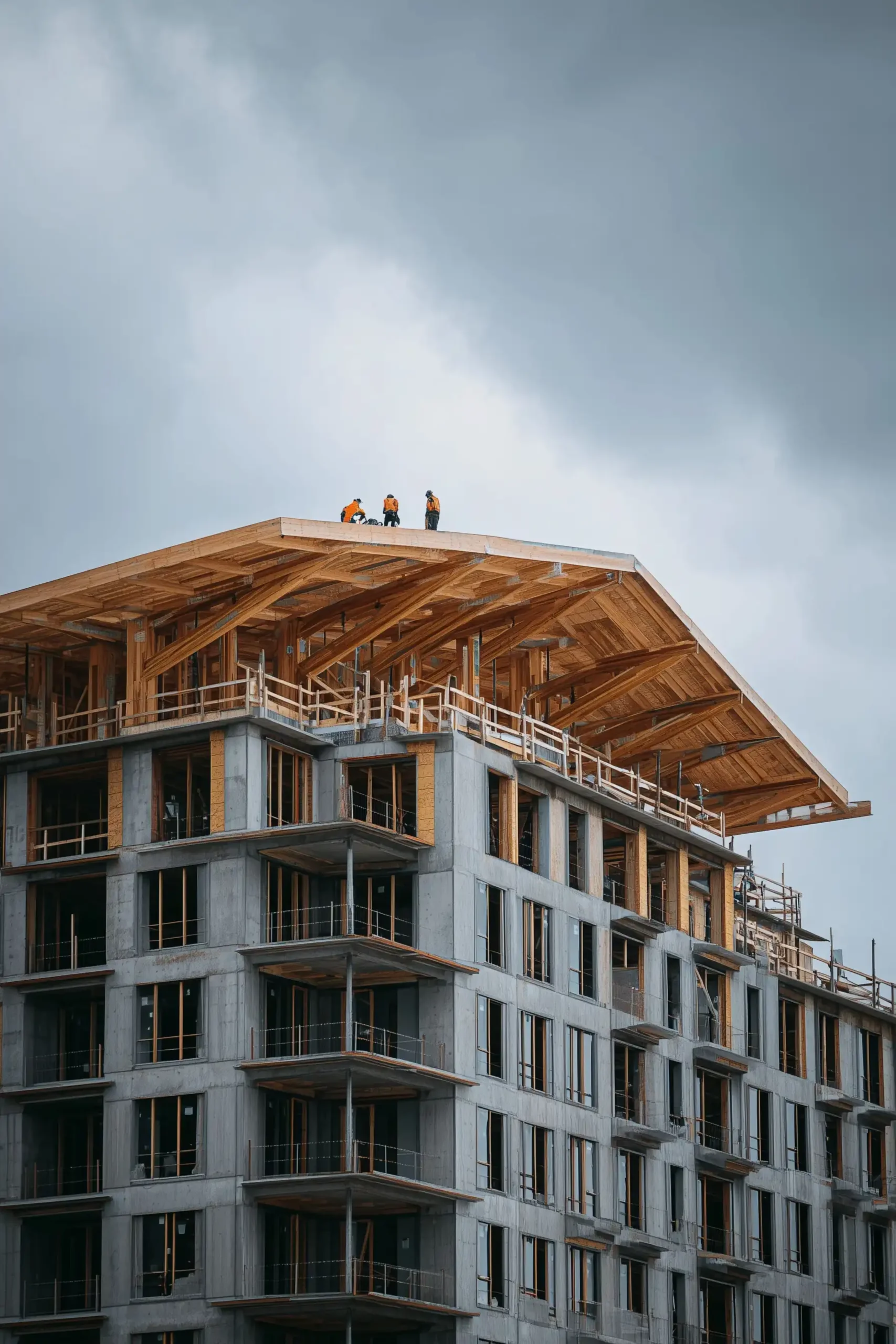 Build Impact Group - Workers assembling a prefabricated wooden roof